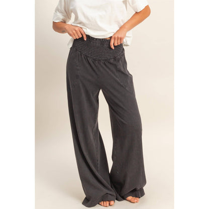 So Fetch Mineral Washed Wide-Leg Smocked Waist Pants | 6 Colors