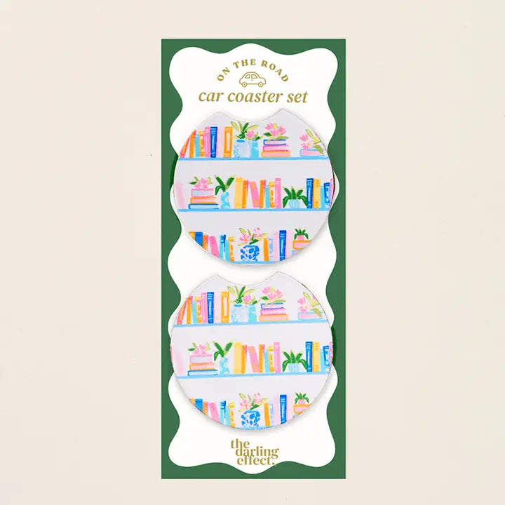 Book Shelfie Car Coasters
