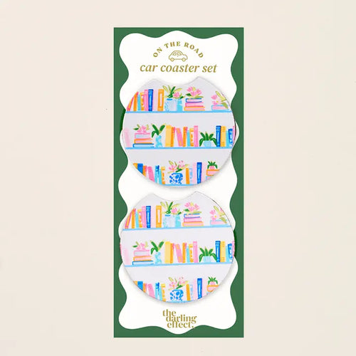Book Shelfie Car Coasters