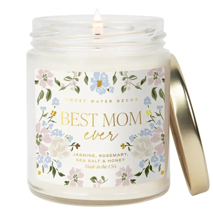 Best Mom Ever Floral Candle