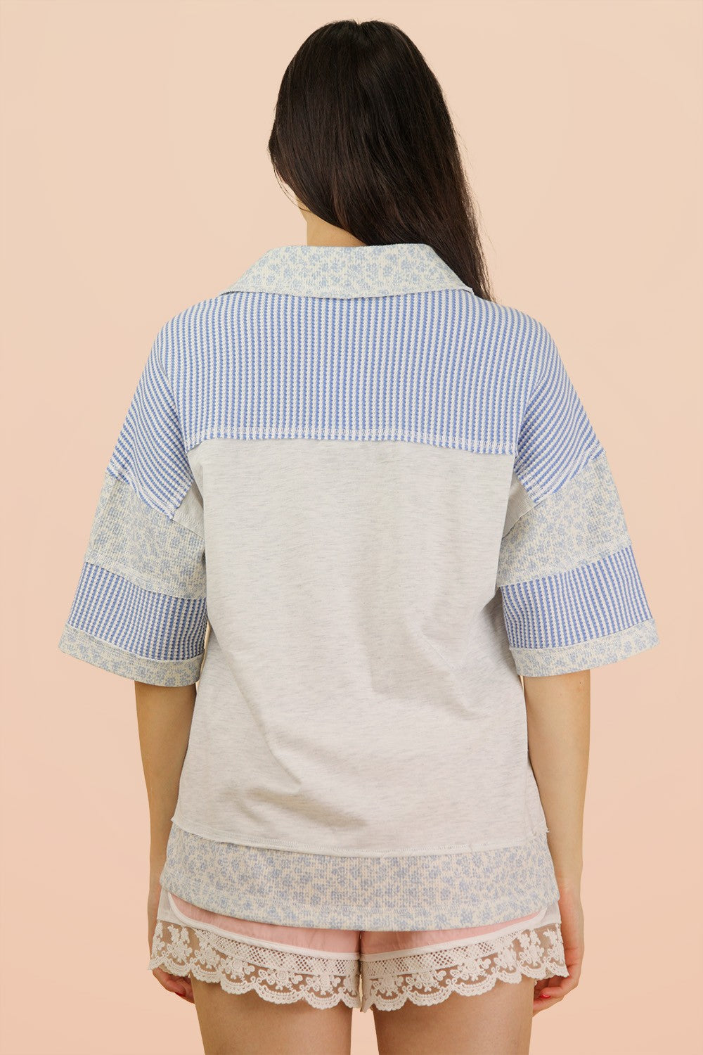 Oversized Half Button-Down Collared Top