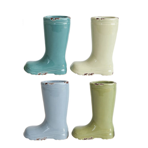 Distressed Stoneware Boot Vase (Teal)