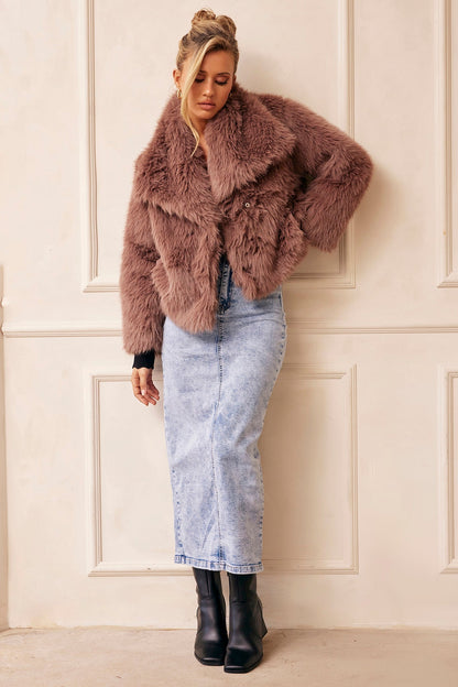 Dreaming Of Travel Faux Fur Jacket - Mocha