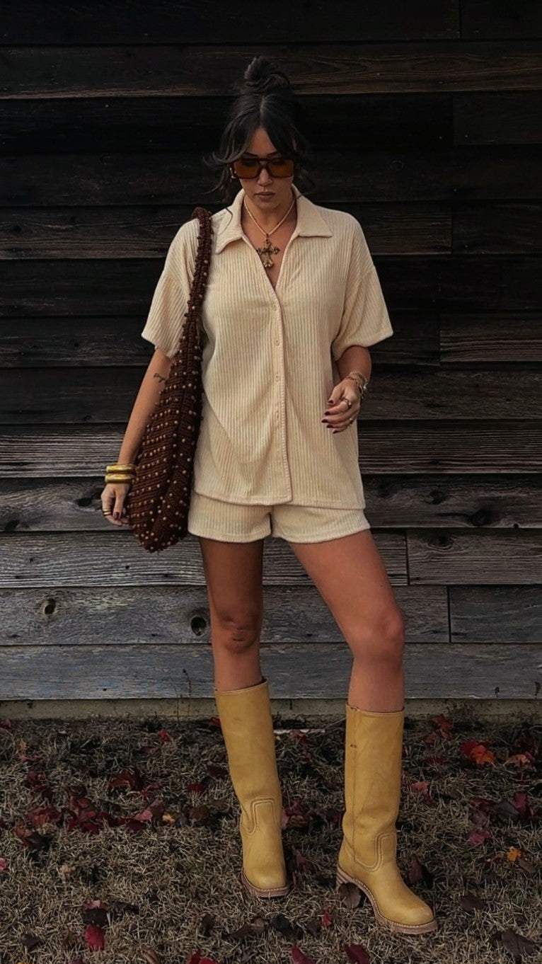 Eden Knit Top and Shorts Set - Yellow