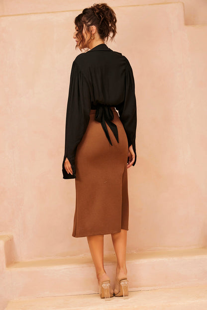 Pull Me In Midi Skirt - Brown