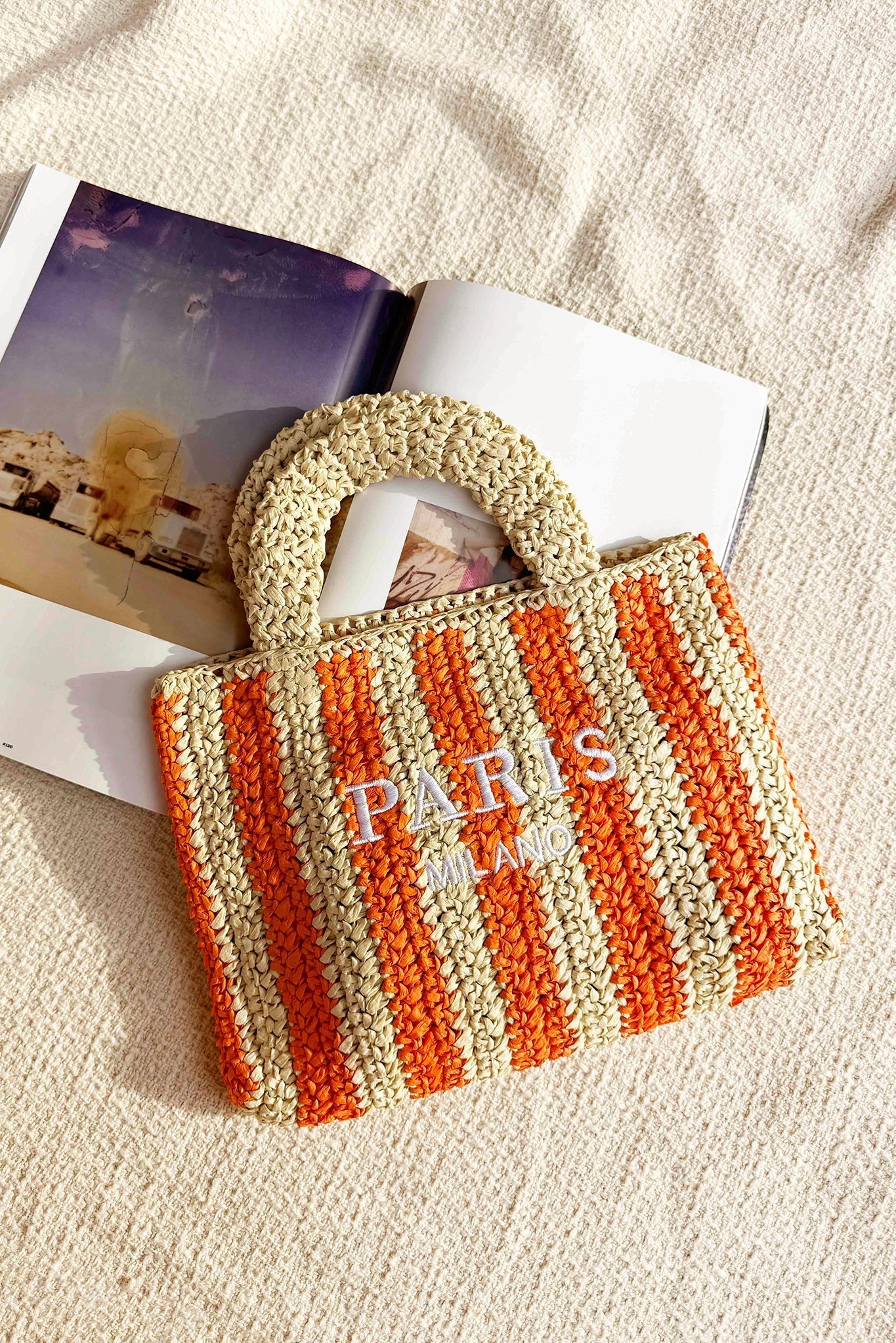 Sunset Stroll Raffia Bag - Orange Beige