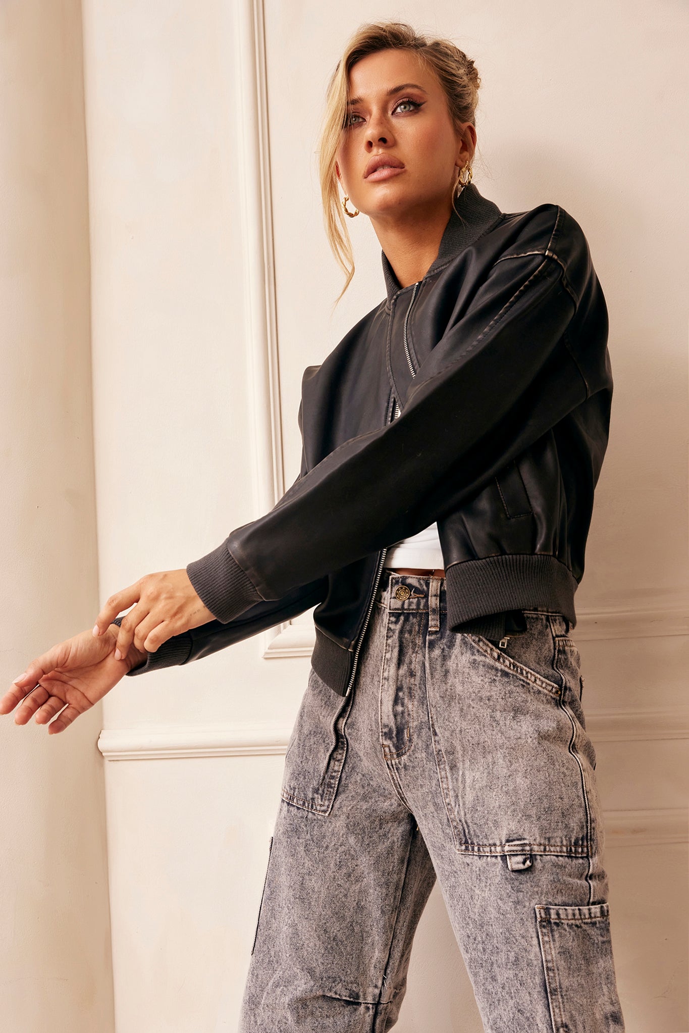 Understated Vegan Leather Jacket - Black